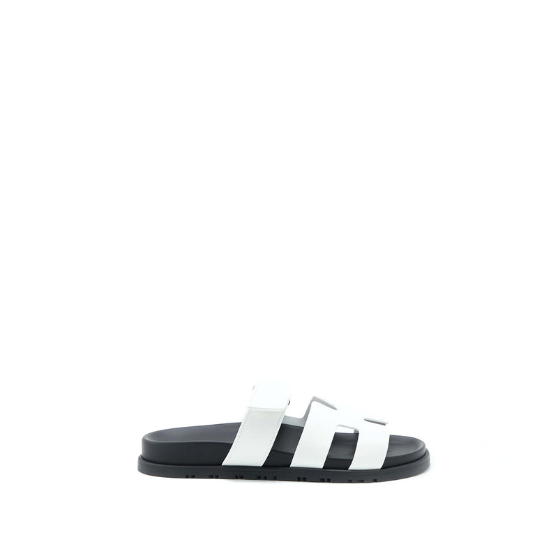 Hermes Size 37.5 Chypre Sandal Suede White/Black SHW