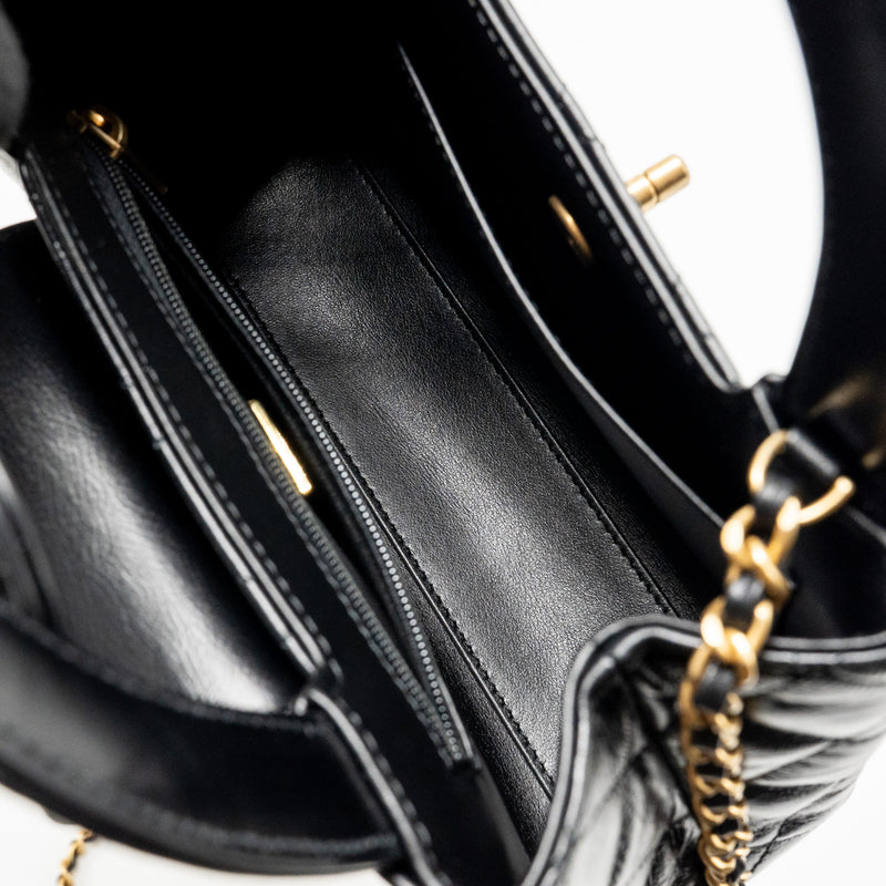 CHANEL Mini Kelly Shopping Tote Bag Calfskin Black GHW (Microchip)