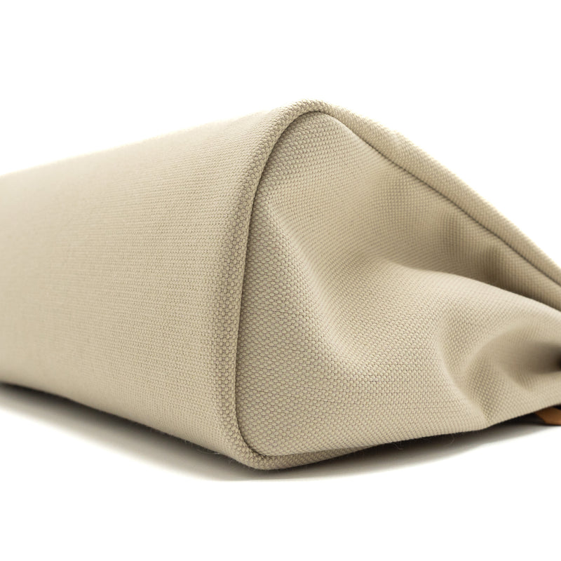Hermes Herbag 31 Zip Bag Canvas/Vache Hunter Beton/Naturel Sable SHW Stamp U