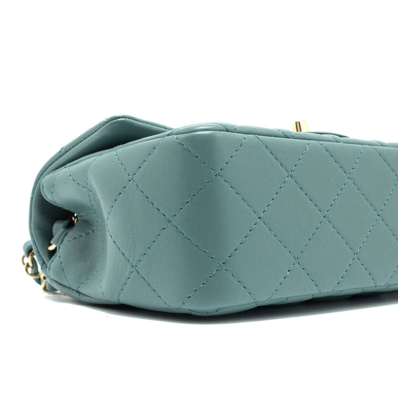 Chanel Classic Mini Rectangular Lambskin Light Green LGHW (Microchip)