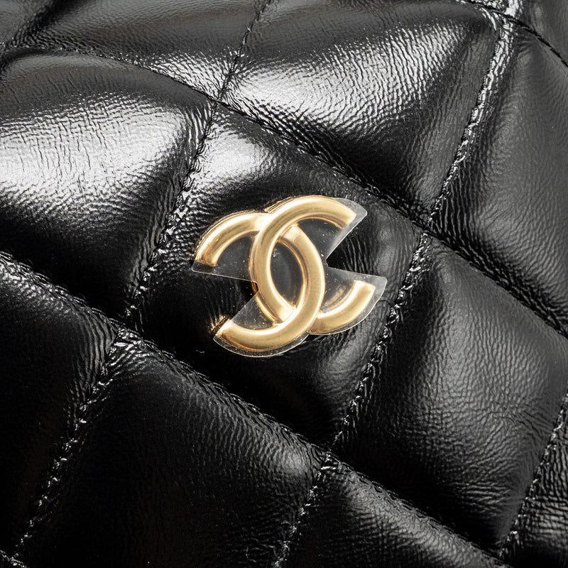 Chanel 24B Twist Chain Top Handle Hobo Lunch Box Bag Lambskin Black GHW (Microchip)