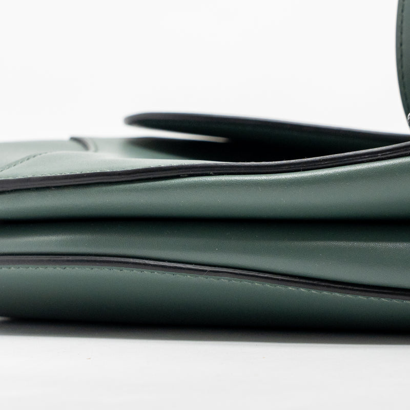 Dior Medium Saddle Bag Calfskin Dark Green GHW