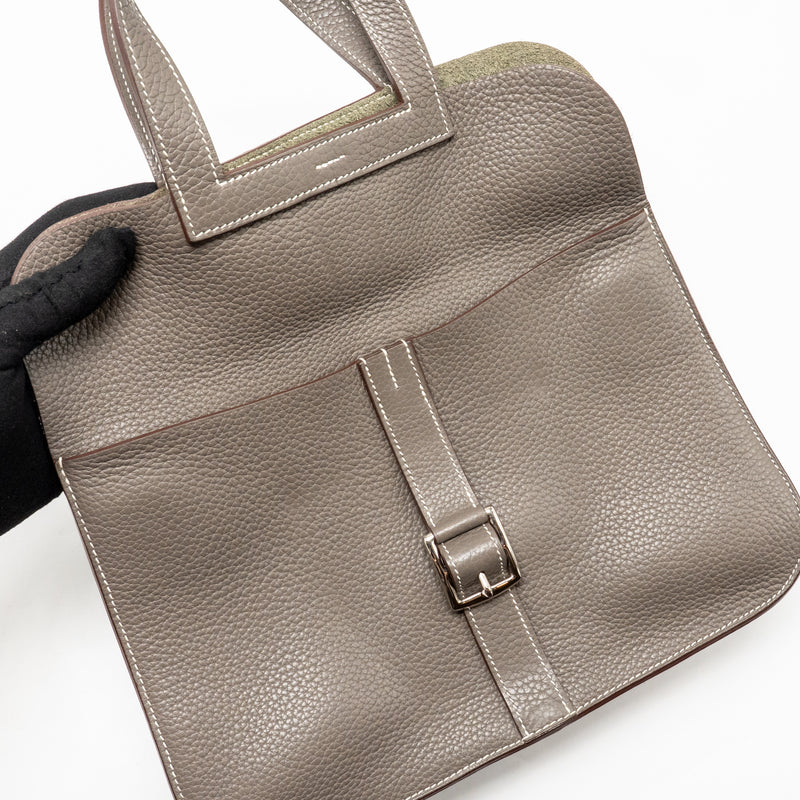 Herms Halzan 31 clemence gris etain SHW stamp square R
