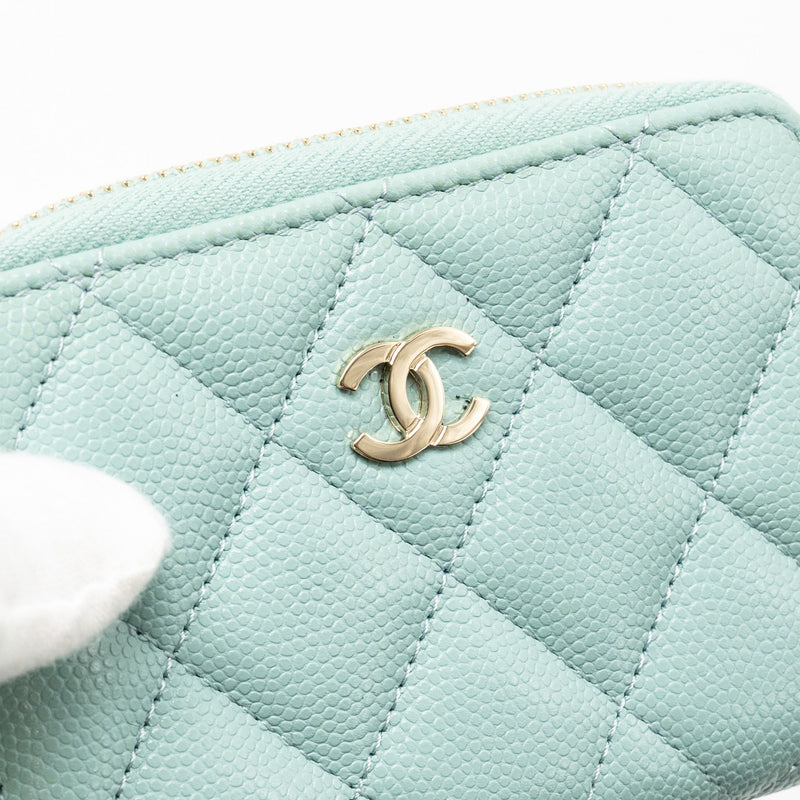 Chanel Zip Card Holder Caviar Light Green LGHW