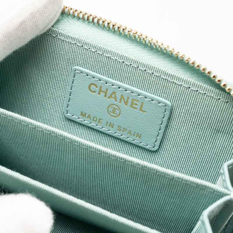 Chanel Zip Card Holder Caviar Light Green LGHW