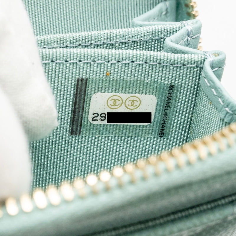 Chanel Zip Card Holder Caviar Light Green LGHW