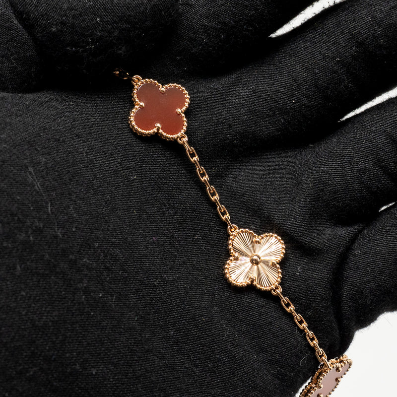 Van Cleef Vintage Alhambra Bracelet 5 Motif Rose Gold, Carnelian