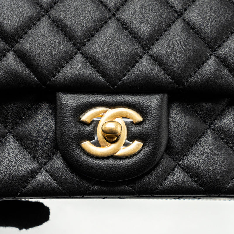 Chanel 23k Pearl Crush Mini Rectangular Flap Bag Lambskin Black Brushe