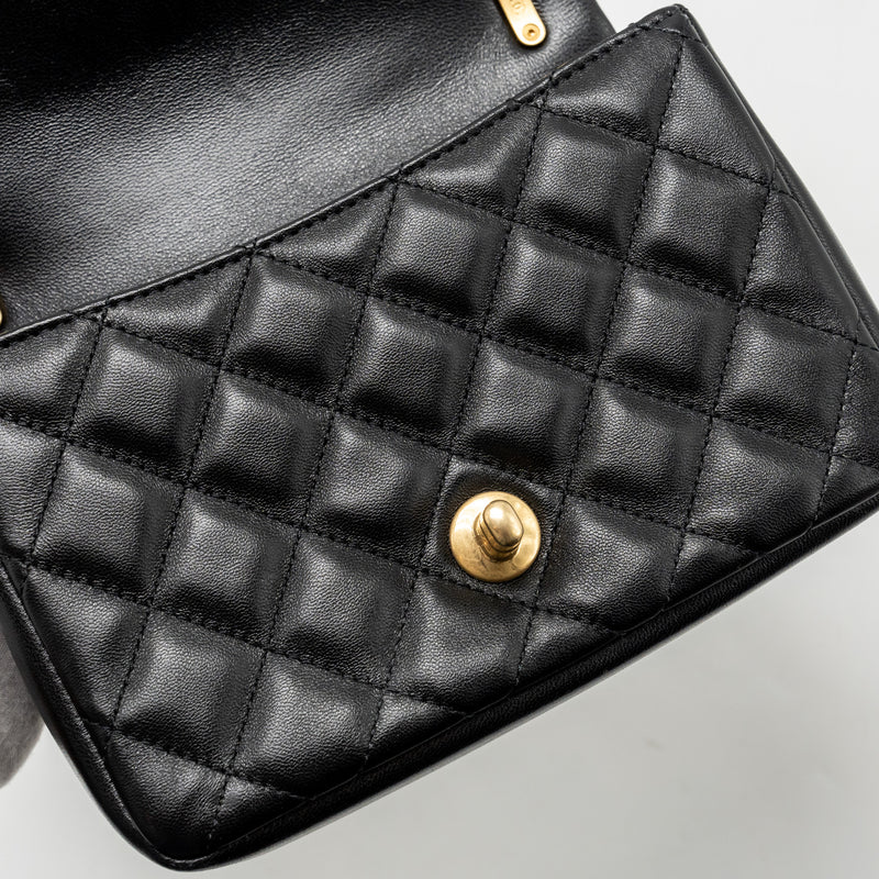 Chanel 24p pearl chain Mini Flap Bag Lambskin Black GHW (Microchip)