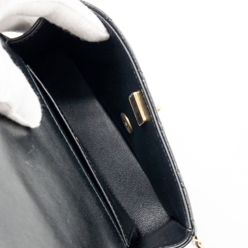 Chanel 24p pearl chain Mini Flap Bag Lambskin Black GHW (Microchip)