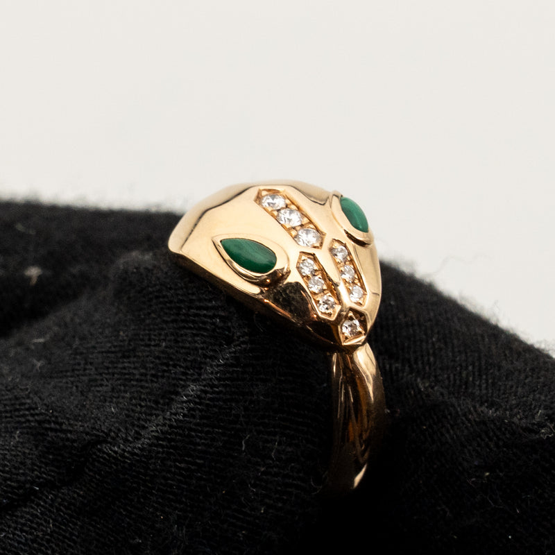 Bvlgari Size 50 Serpenti Ring Rose Gold, Diamond / Malachite