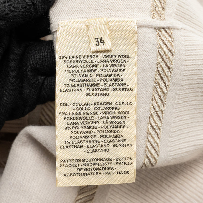 Hermes Size 34 Maille Tambours boutonne Cardigan Virgin Wool Blanc Pouos