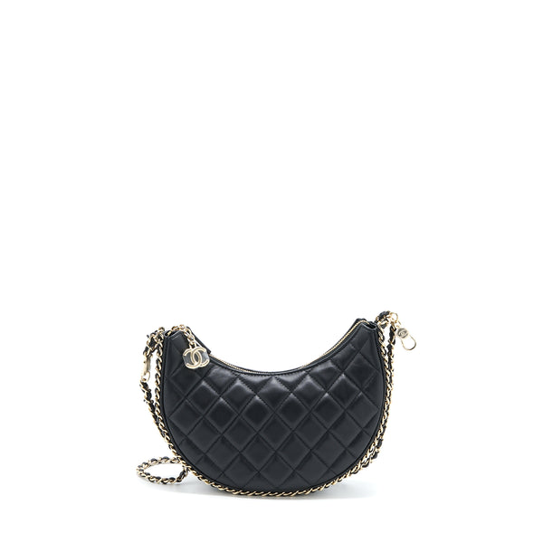 Chanel Small Moon Hobo Bag Lambskin Black LGHW (Microchip)