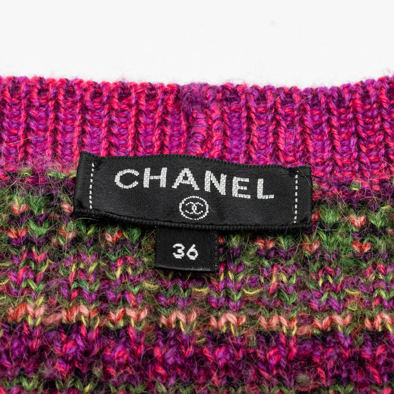 Chanel Size 36 Cropped Striped Cardigan Cashmere /Mohair Pink/Multicolour