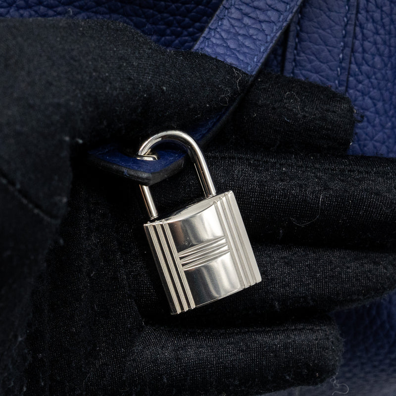 Hermes Picotin Lock bag PM Deep blue Clemence leather Silver hardware