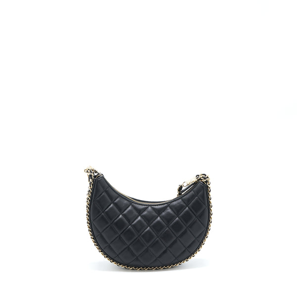 Chanel Small Moon Hobo Bag Lambskin Black LGHW (Microchip)