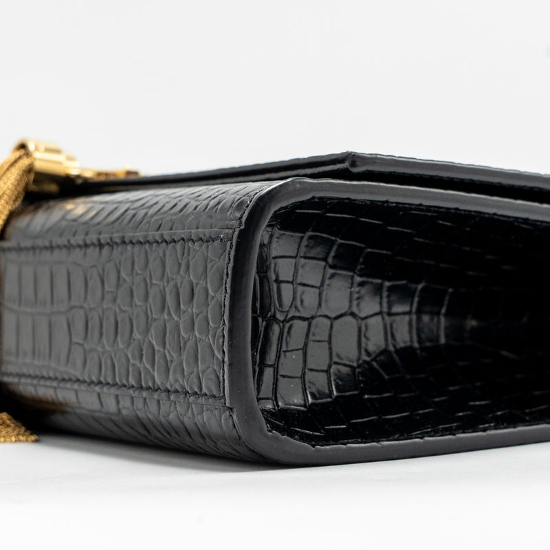 Saint Laurent/YSL Medium Kate Tassel Bag Croc-Embossed Calfskin Black GHW