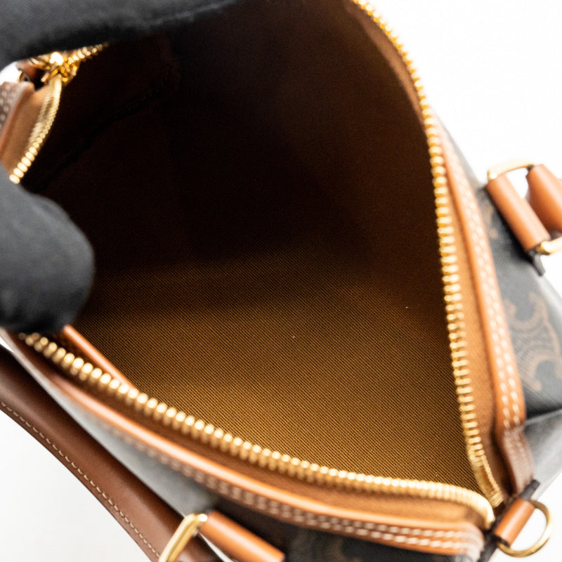 Celine Small Boston Bag Triomphe Canvas/Calfskin Tan GHW