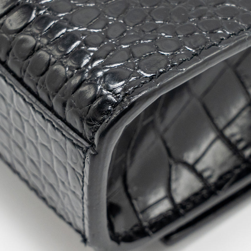 Saint Laurent/YSL Medium Kate Tassel Bag Croc-Embossed Calfskin Black GHW