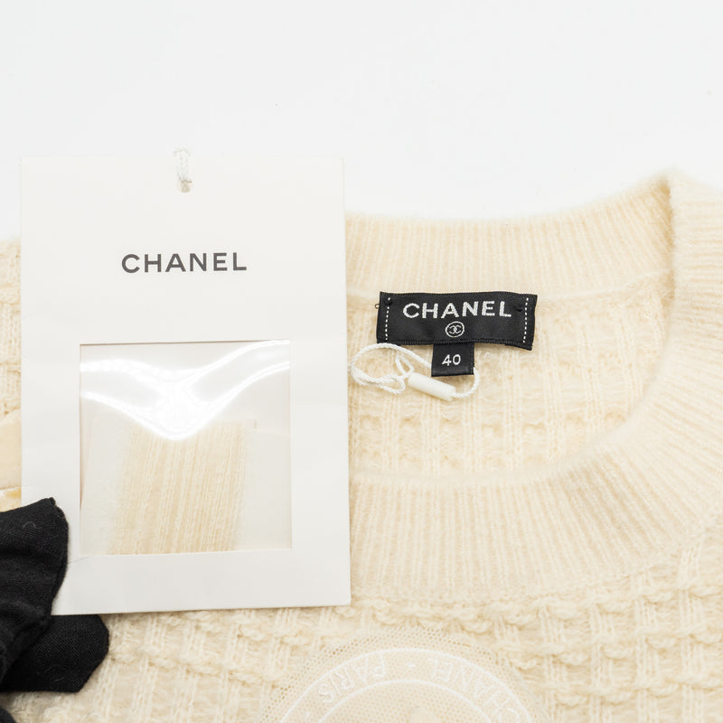 Chanel Size 40 18B Coco Neige Lucky Charms Knitted Sweater Cashmere/Wool Ecru