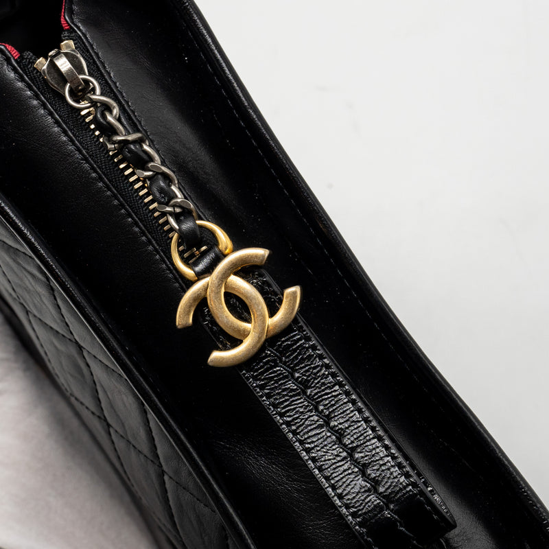 Chanel Small Gabrielle HOBO Bag Aged Calfskin Black Multicolour Hardware (Microchip)