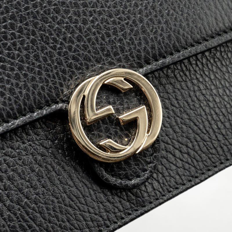Gucci Interlocking Chain Wallet Calfskin Black GHW