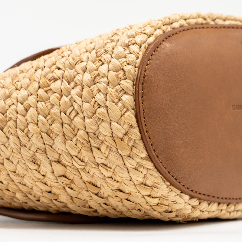 Saint Laurent Mini basket bag Raffia/Calfskin leather Brown GHW