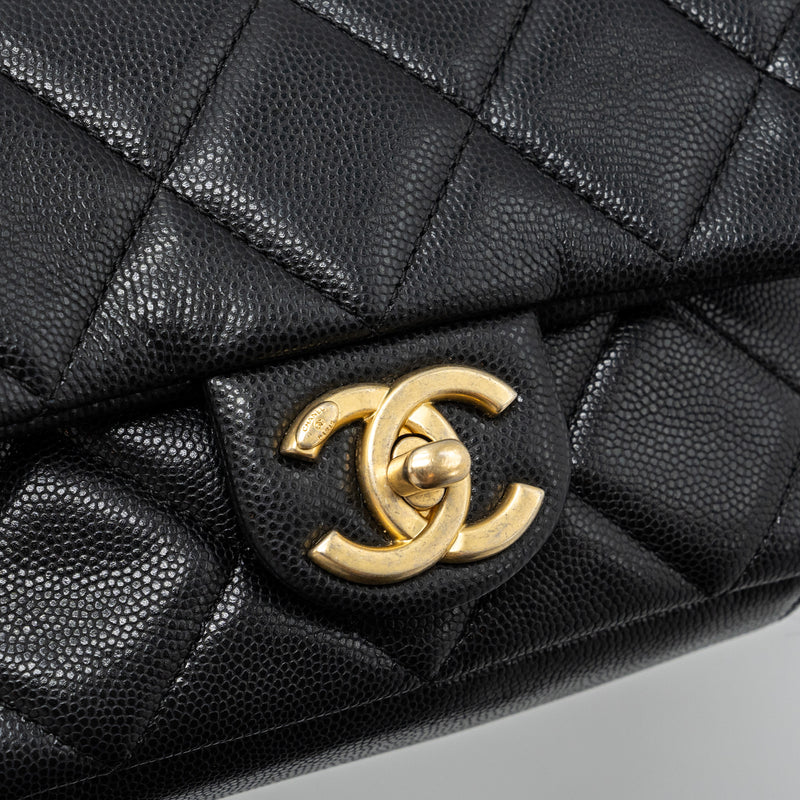 CHANEL Mini twist your button square flap bag caviar BLACK GHW