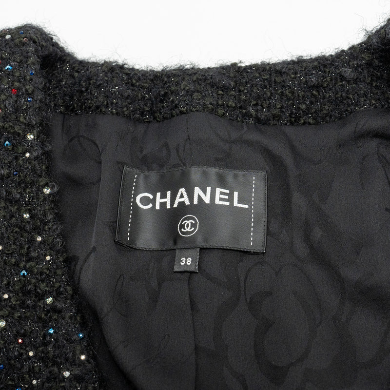 Chanel Size 38 Shining Crystal Tweed Dress Coat Wool/Acrylic Black/Multicolour