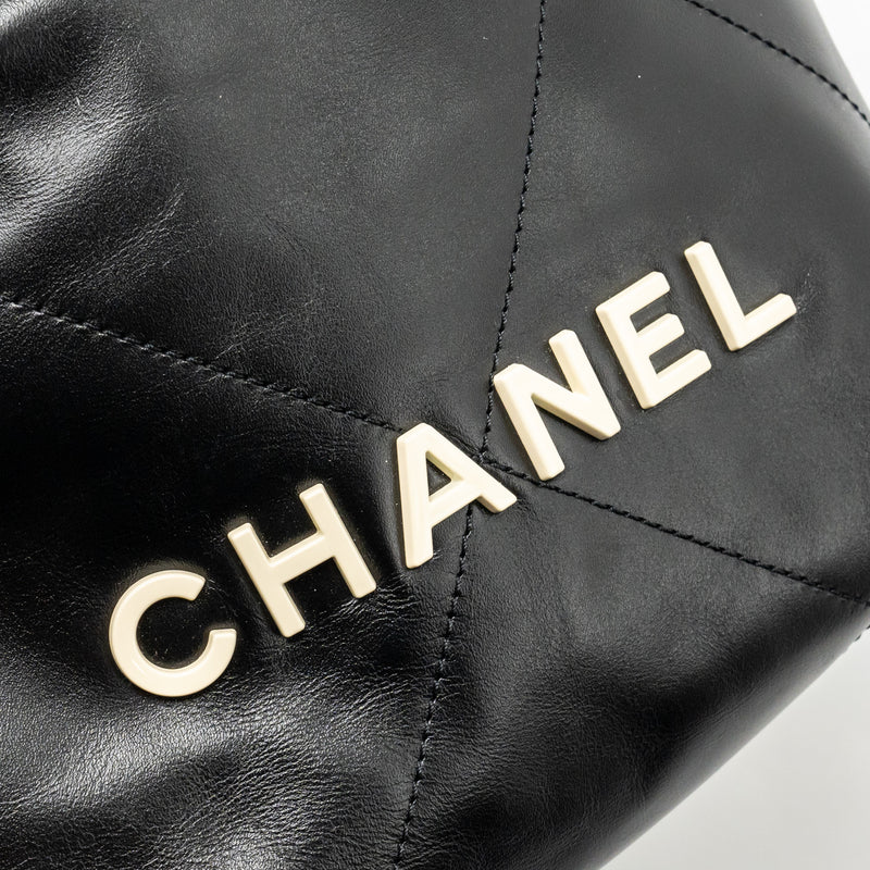Chanel Mini 22 BAG Shiny Calfskin Black GHW (Microchip)
