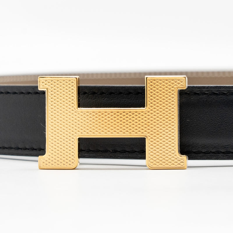 Hermes Size 90 H Belt Buckle Reversible Belt Swift/Epsom 24MM Black/Etoupe GHW Stamp W
