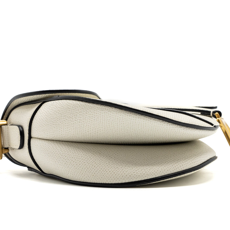Dior medium saddle bag with strap grained calfskin white GHW