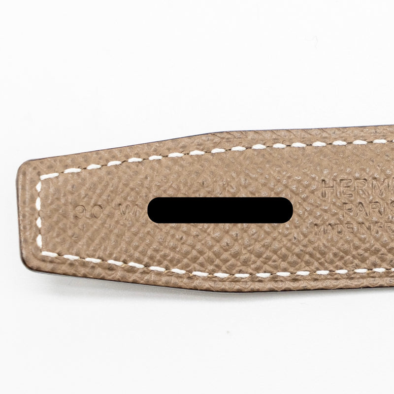 Hermes Size 90 H Belt Buckle Reversible Belt Swift/Epsom 24MM Black/Etoupe GHW Stamp W