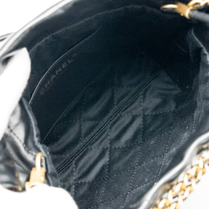Chanel Mini 22 BAG Shiny Calfskin Black GHW (Microchip)