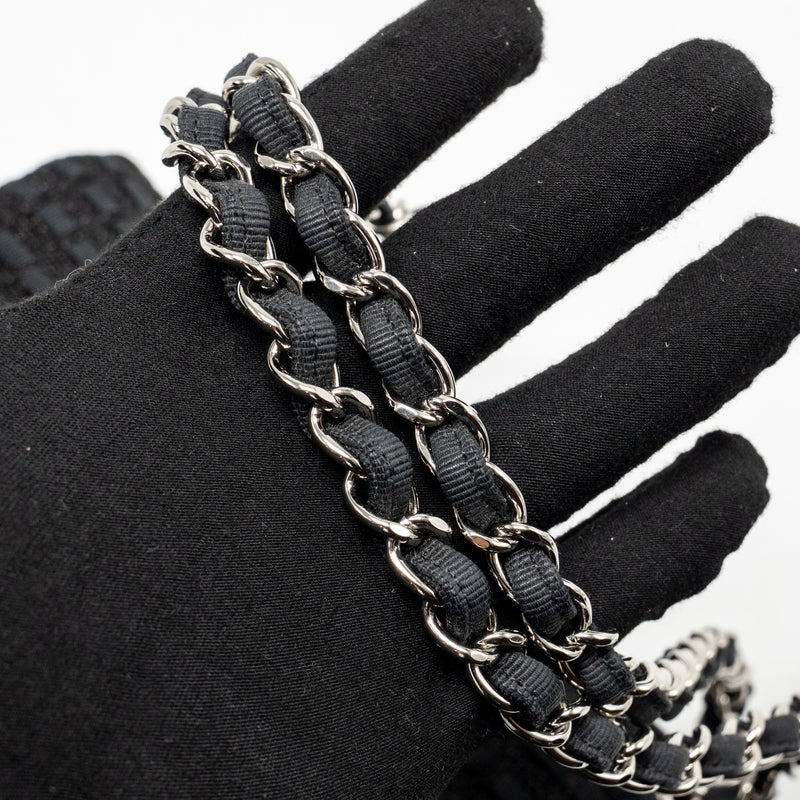 Chanel Medium Classic double flap bag tweed black SHW