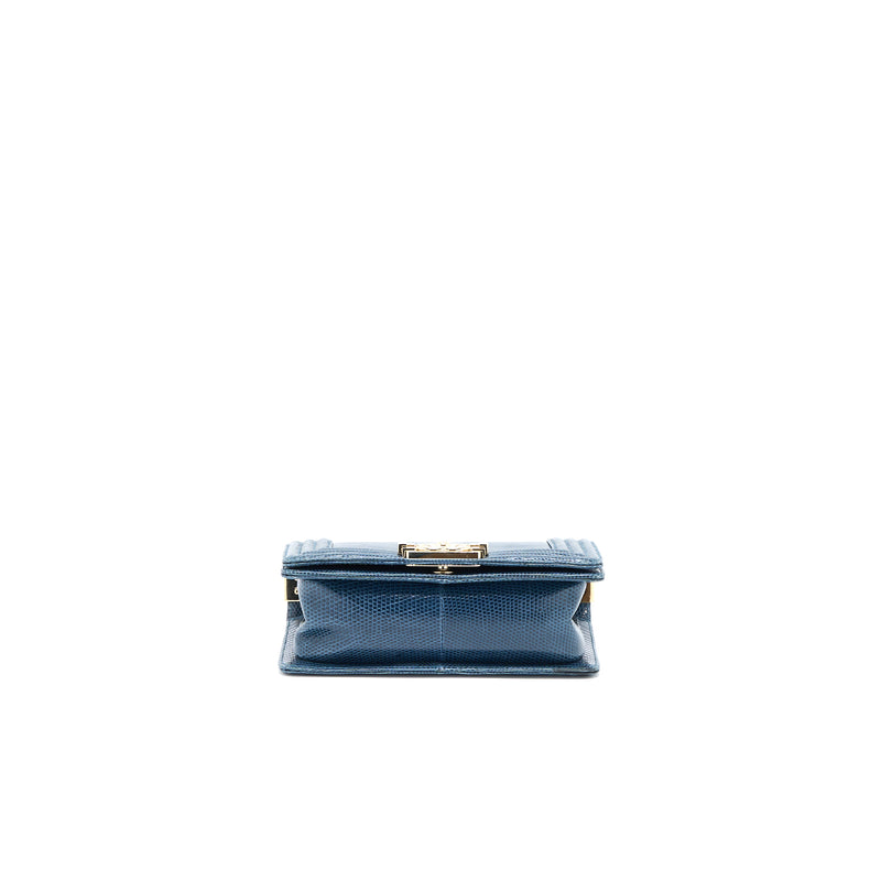 Chanel Small Boy Bag Lizard Dark Blue LGHW