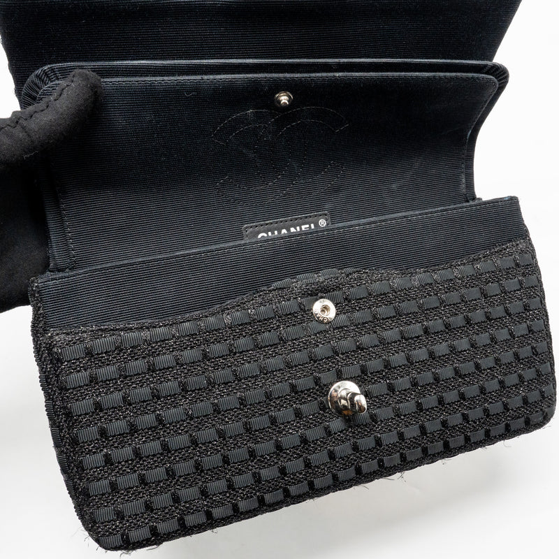 Chanel Medium Classic double flap bag tweed black SHW