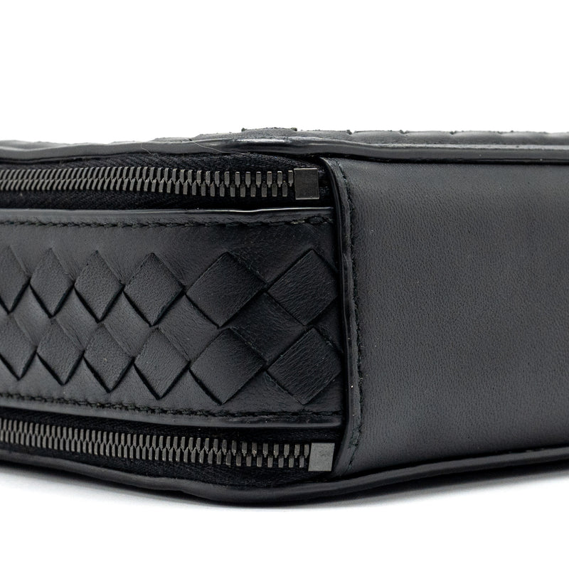 Bottega Veneta small zip clutch with chain lambskin black ruthenium hardware