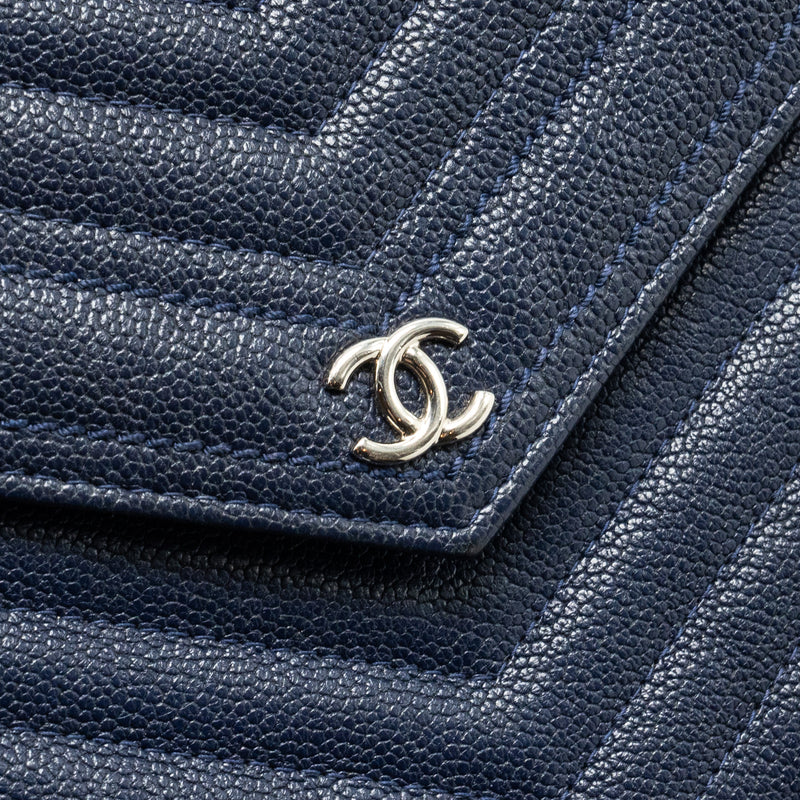 CHANEL Square Chevron Wallet On Chain Navy Caviar Navy SHW