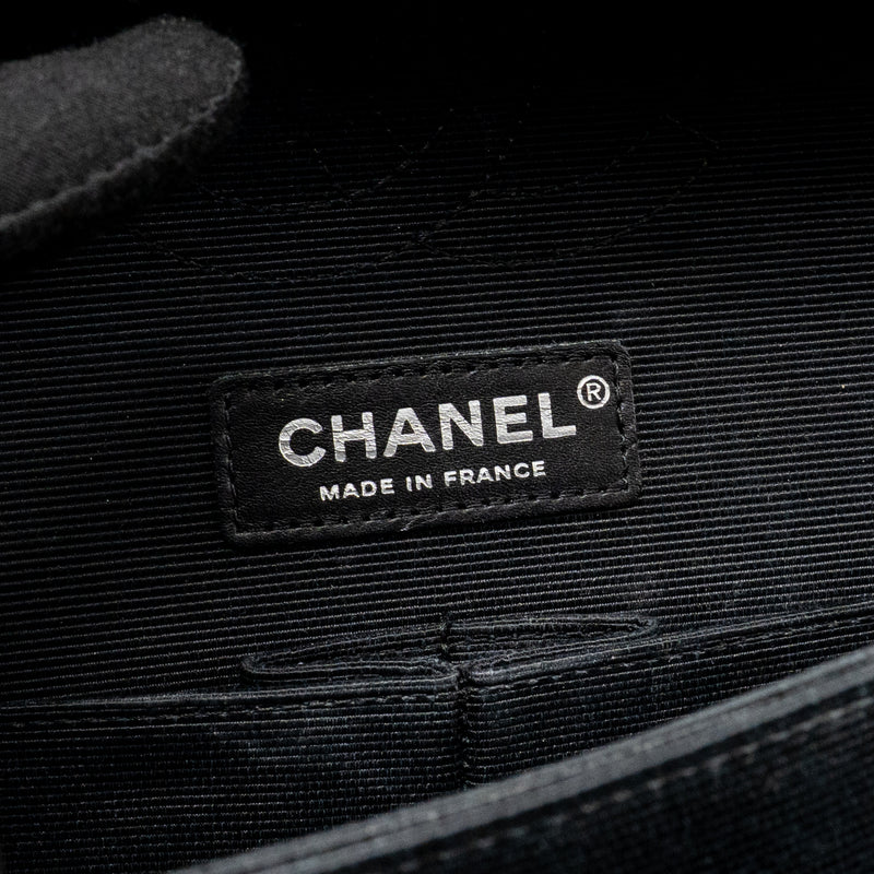 Chanel Medium Classic double flap bag tweed black SHW