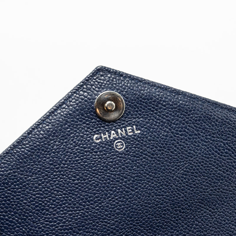 CHANEL Square Chevron Wallet On Chain Navy Caviar Navy SHW