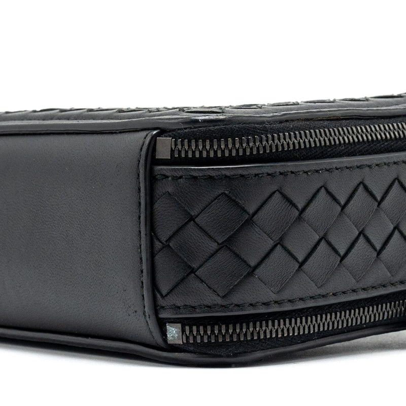 Bottega Veneta small zip clutch with chain lambskin black ruthenium hardware