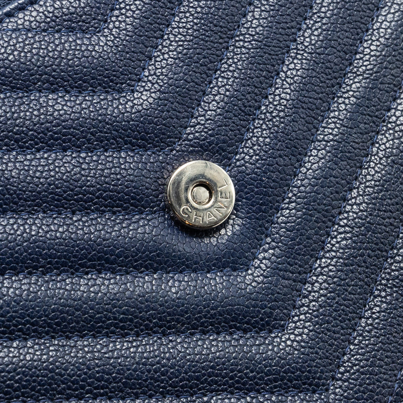 CHANEL Square Chevron Wallet On Chain Navy Caviar Navy SHW