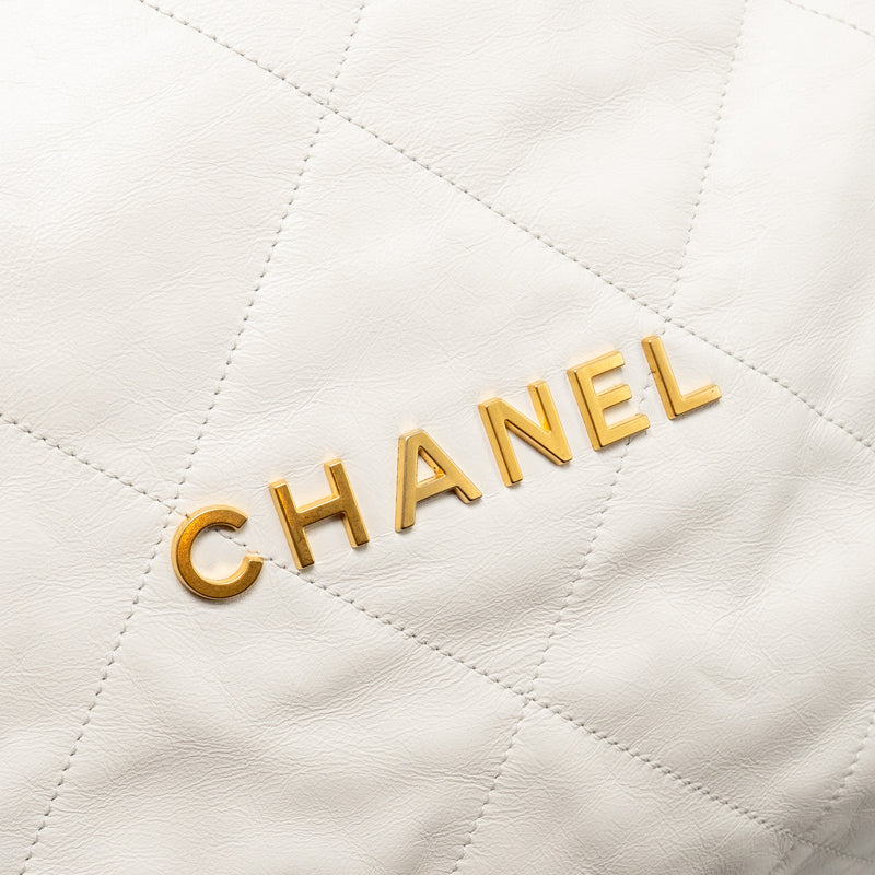 Chanel Large 22 Bag Shiny Calfskin White GHW (microchip)