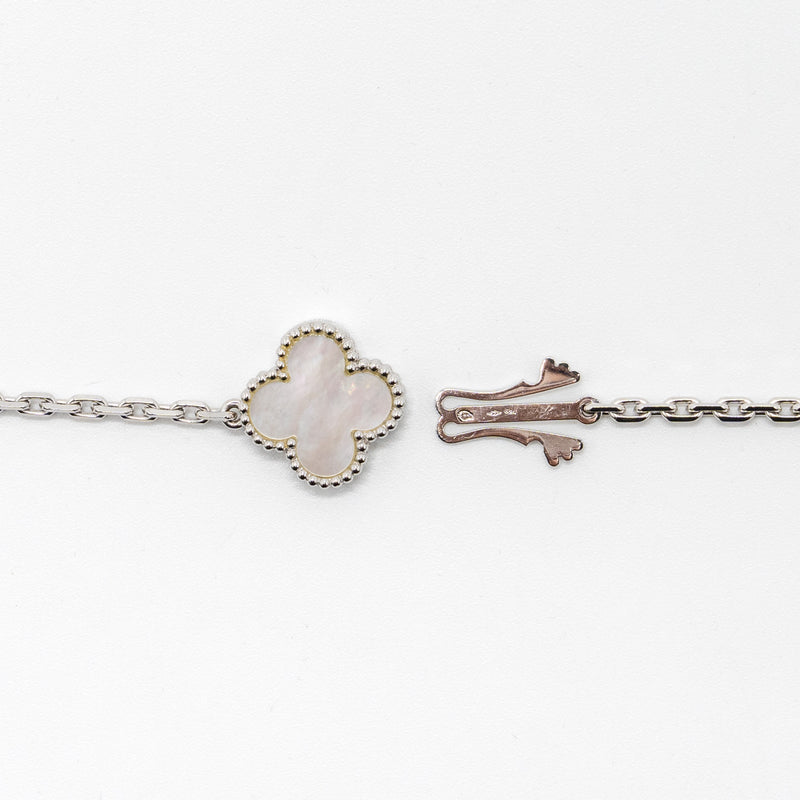 Van Cleef & Arpels Magic Alhambra 16-Motif Long Necklace White Gold/ White And Grey Mother Of Pearl/ Chalcedony