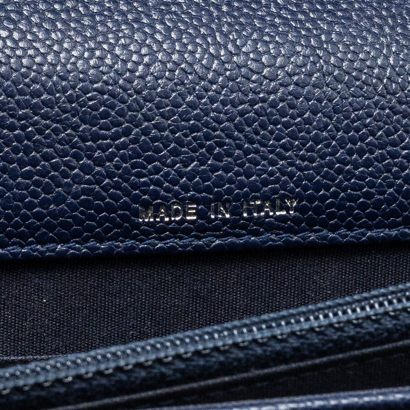 CHANEL Square Chevron Wallet On Chain Navy Caviar Navy SHW