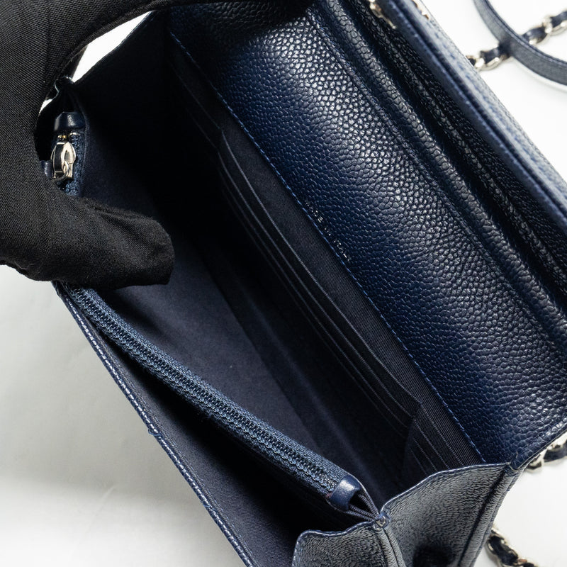 CHANEL Square Chevron Wallet On Chain Navy Caviar Navy SHW