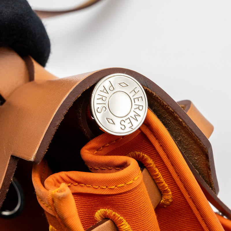 Hermes Herbag 31 Zip Bag Canvas/Hunter Orange SHW Stamp Square R