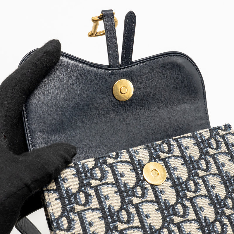 DIOR Saddle Belt Bag Blue Oblique Jacquard Canvas GHW