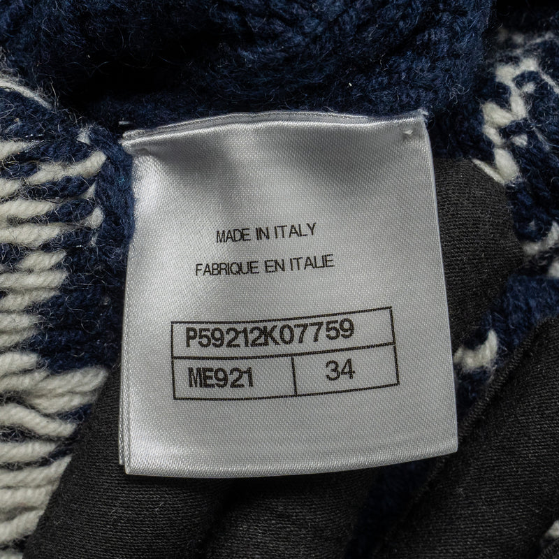 Chanel Size 34 18A Hamburg Chunky Knit Sweater Wool/Cashmere Navy/White